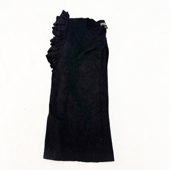 Express Black Ruffle Sleeve Keyhole Design Short Sleeve Sweater Top Size L MINT - Picture 4 of 4
